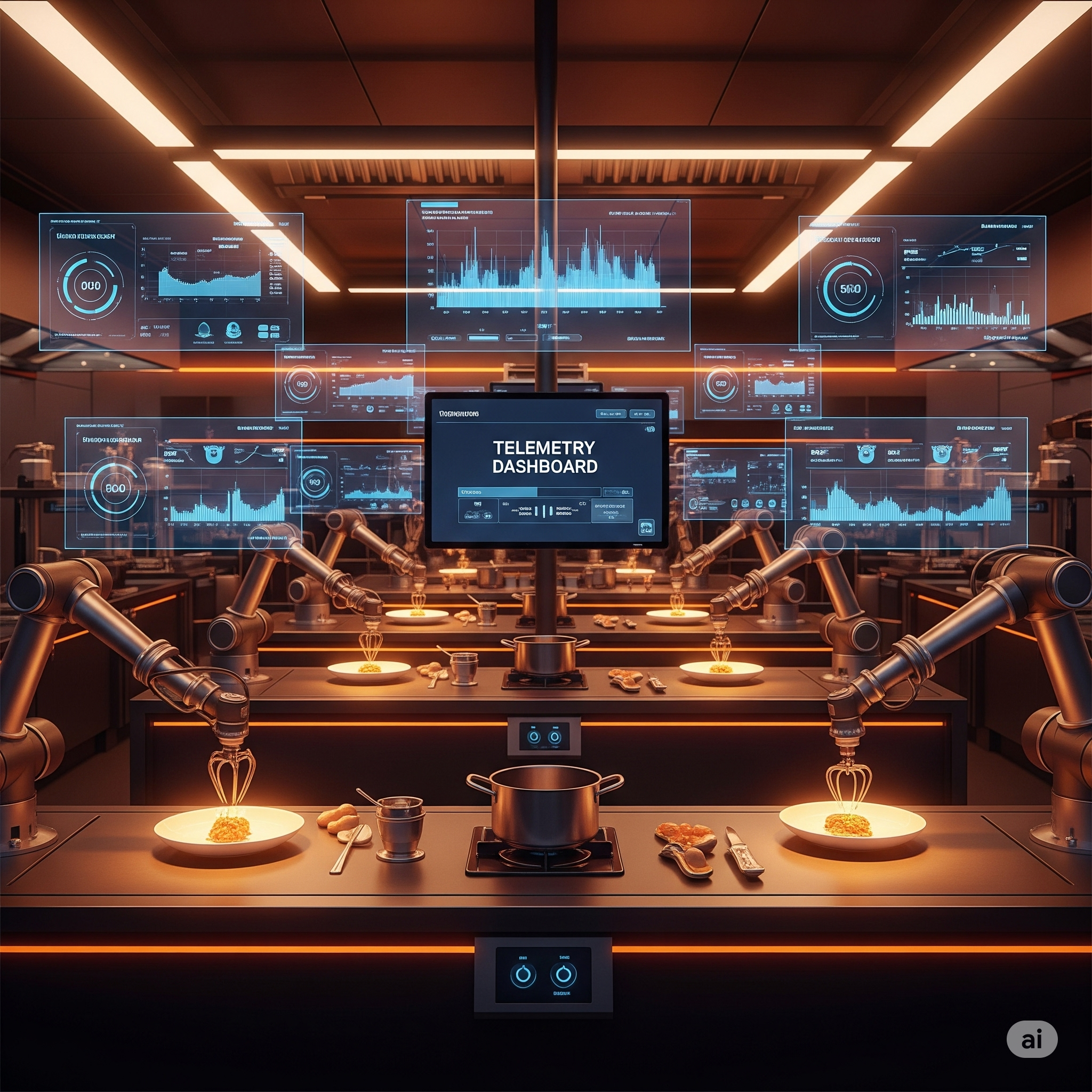 Professional AI kitchen with automated stations
